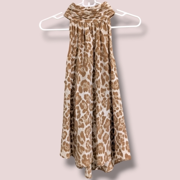 Joie Light Brown Leopard Animal Print 100% Silk Sleeveless Halter Top Y2K Party - Picture 1 of 12